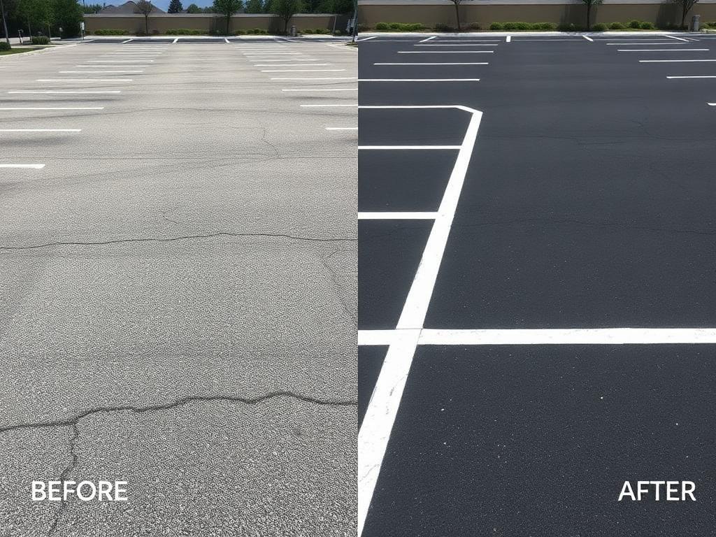 Before and after parking lot striping comparison