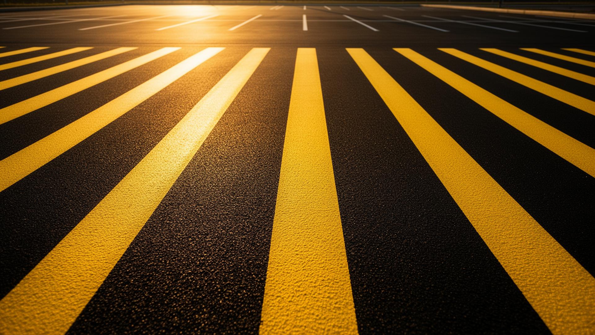 Freshly striped parking lot at golden hour